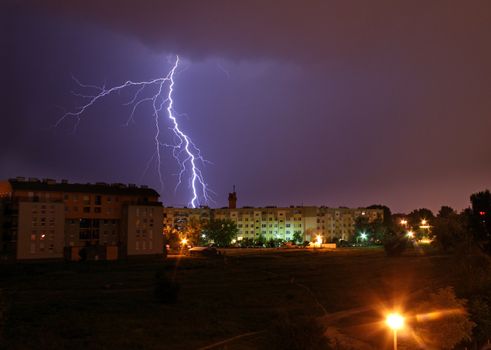 Lightning over the city during the storm