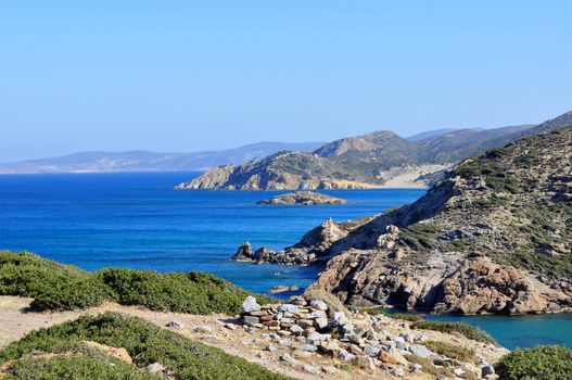 Travel photography: View of the Mediterranean Sea and east coast of Crete