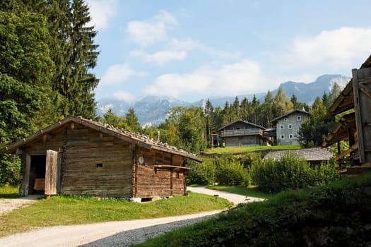 Peasants' houses and barns in Open Air Museum in Salzburg, Austria