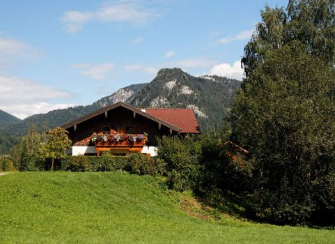 Alpine landscape with chalet in Austria