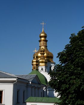 Golden domes of Kiev Pechersk Lavra Monastery in Kiev, Ukraine