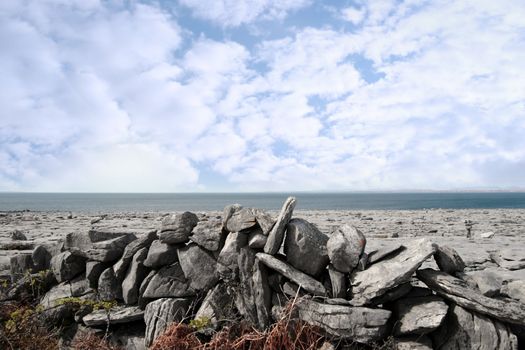 rock wall in rocky lanscape of the burren in county clare ireland