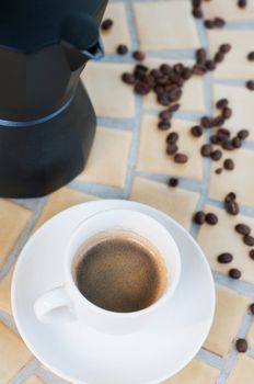 Shot of coffee maker, espresso machine on the table