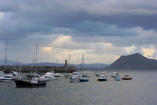 Boats in the harbour near the city