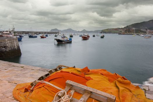 Boats in the harbour near the city