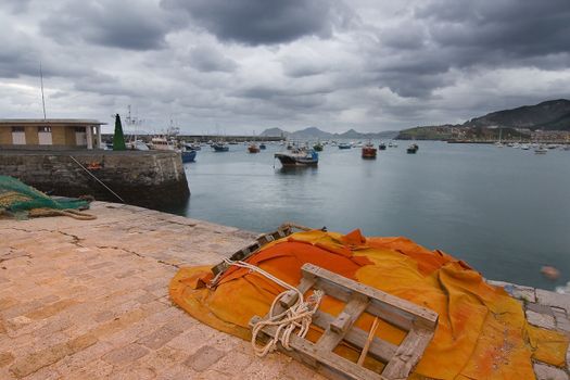 Boats in the harbour near the city