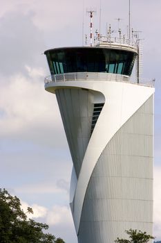 air traffic control tower in the airport of bilbao, spain