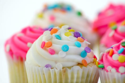 Close up of cupcakes on a white background whit a shallow depth of field used.

