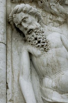 A sculpture of the drunken Noah, situated on the south-west corner of the Doge's Palace, Venice, Italy.