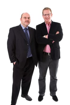 Two businessman standing together on white background 