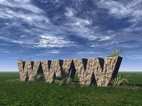 www rock on a green field - 3d illustration