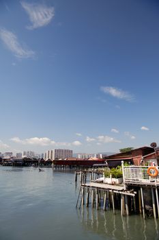 Close to the city pier next to the boat dwellers, Malaysia, Asia.