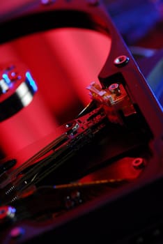 Close up of open hard disk