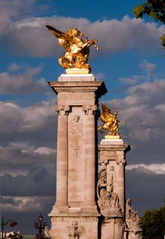 Columns of the Pont Alexandre III in Paris, France