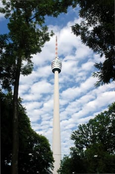 A photography of the first tv broadcasting tower of the world in Stuttgart Germany