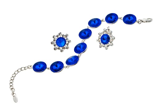 Bracelet with blue gen on white background