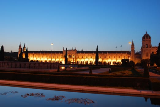 famous landmark/monument after sunset in Lisbon, Portugal