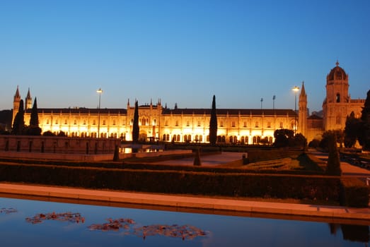 famous landmark/monument after sunset in Lisbon, Portugal