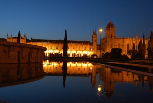 famous landmark/monument after sunset in Lisbon, Portugal