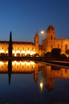 famous landmark/monument after sunset in Lisbon, Portugal