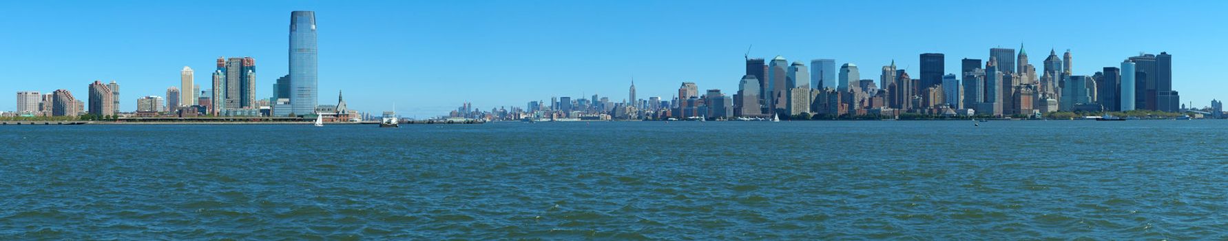 New York's Manhattan and Jersey City panorama photo, water in foreground