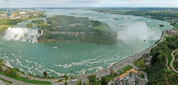 niagara falls panorama photo taken from Skylon tower on Canadian side