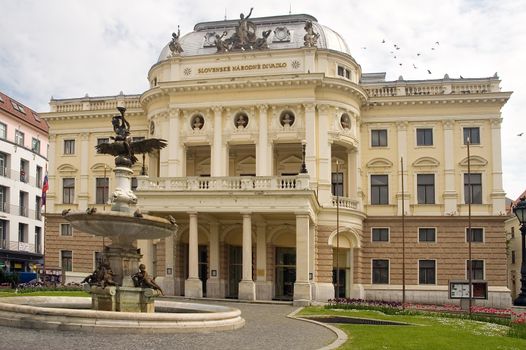 Slovak national theatre and a fountain, Bratislava, Slovakia