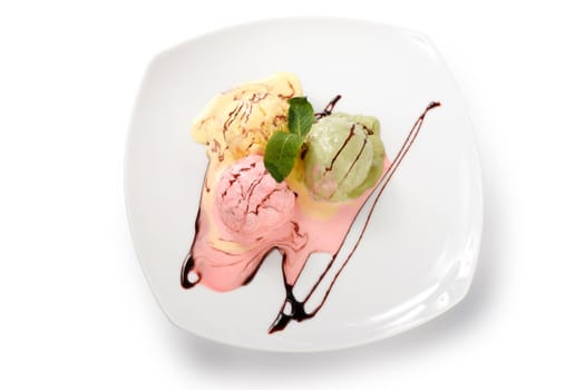 Colored ice cream on a plate