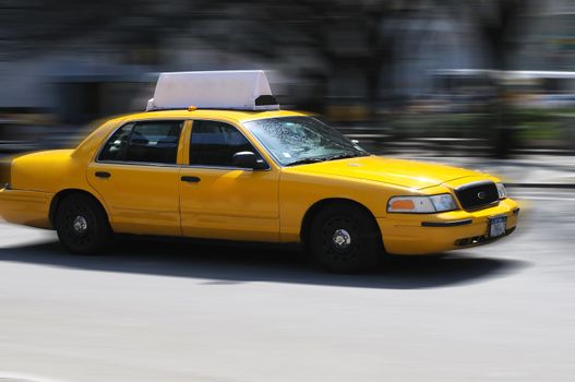 A cab on the streets of New York City with motion effects