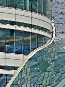 Glass roof reflection on a new building in warsaw