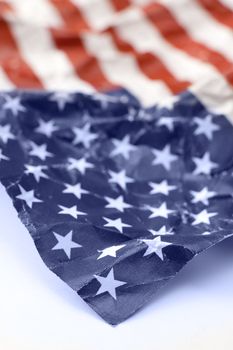 detail photo of wrinkled USA flag, shallow depth of view