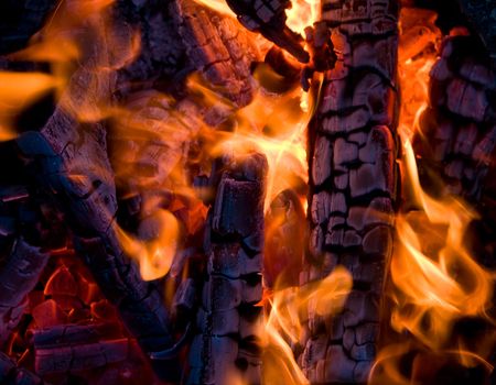 close-up firewood in orange fire