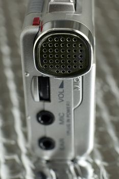 silver dictation tape recorder detail photo
