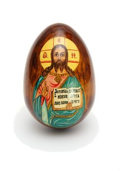 Russian easter egg with Jesus Christ on white background