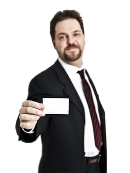 A handsome young man gives his business card