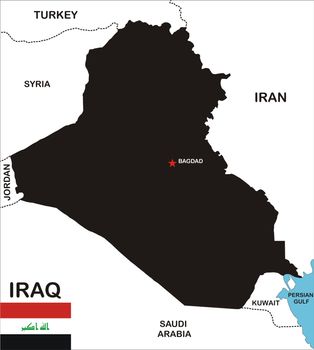 political map of iraq country with neighbors and national flag
