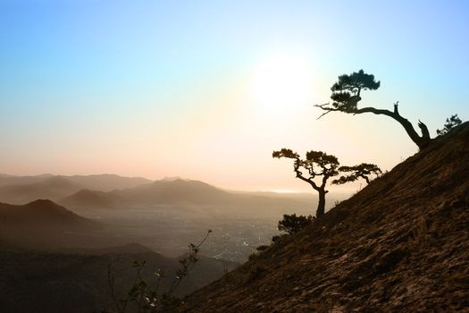 Beautiful sunrise in crimea mountains