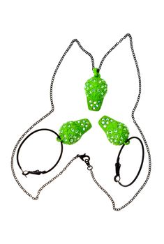 Original green chain and earring butterfly shaped on white background