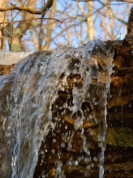 A small waterfall of melting snow at Kickapoo State Park in Illinois.