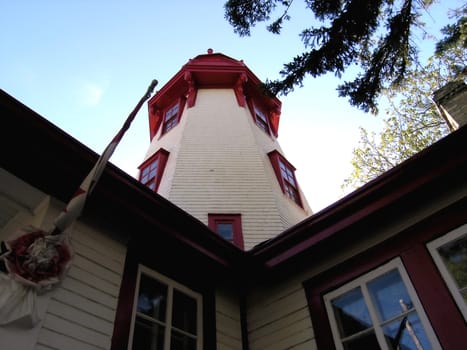 Kincardine Lighting House, a local landmark and historical building view from back side. Horisontal orientation. 
