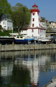 Kincardine Lighting House, a local landmark and historical building during daylight. Vertical orientation. 