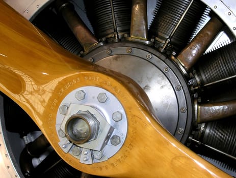 The engine (pistons heads) and screw of the air-screw plane. 