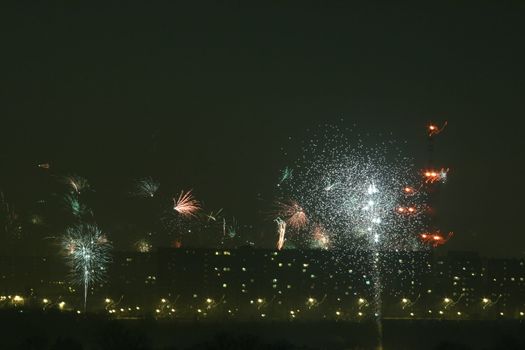 Fireworks over the city of Poznan during New Year's Day