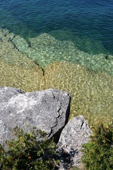 The view from a top the cliffs at Georgian Bay in  Bruce Penisula National Park in Ontario, Canada.
