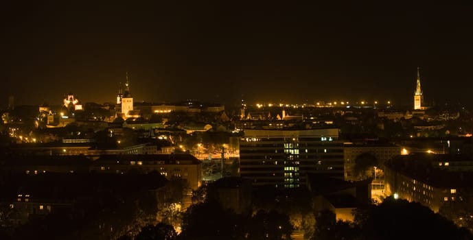 night city Tallin center dusk lights buildings
