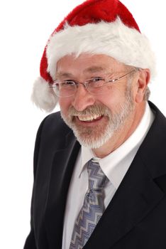 Senior Businessman wearing Santa claus hat.