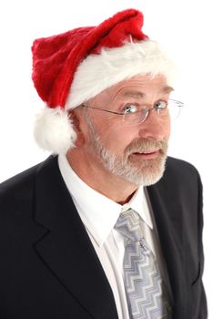 Senior Businessman wearing Santa claus hat