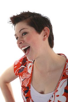 Quirky brunette on white