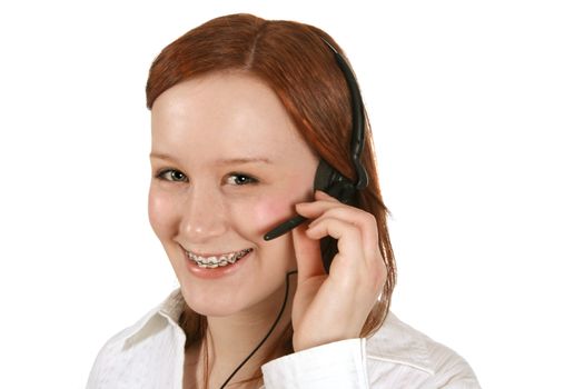 Smiling young girl wearing a headset