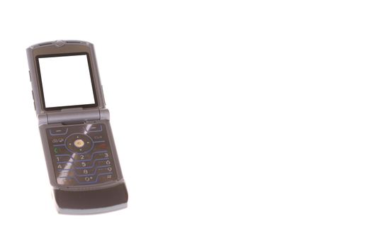 Cellular phone on white background with copy space